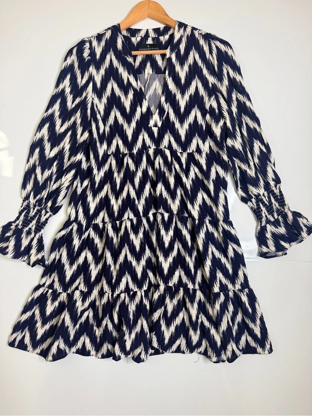 Pomander Place Kenzo Dress Women'Small Geometric Mini Dress Blue & White Small